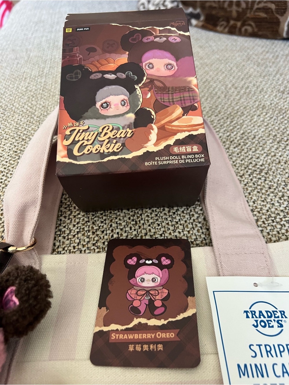 Trader Joe's Striped Mini Canvas Tote Bag - with Maymei bear - Picture 5 of 5